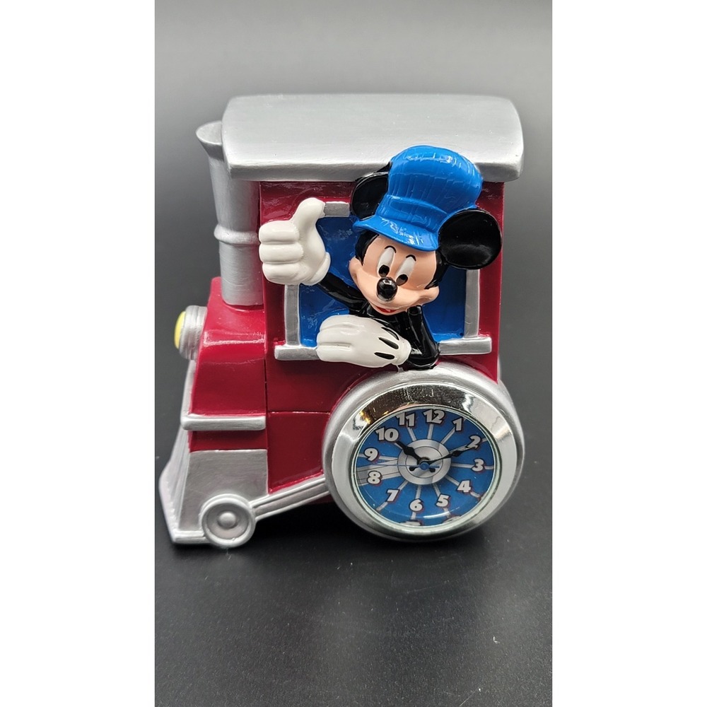 DISNEY MINI CLOCK Mickey Mouse On Train Hand Painted Resin 2009